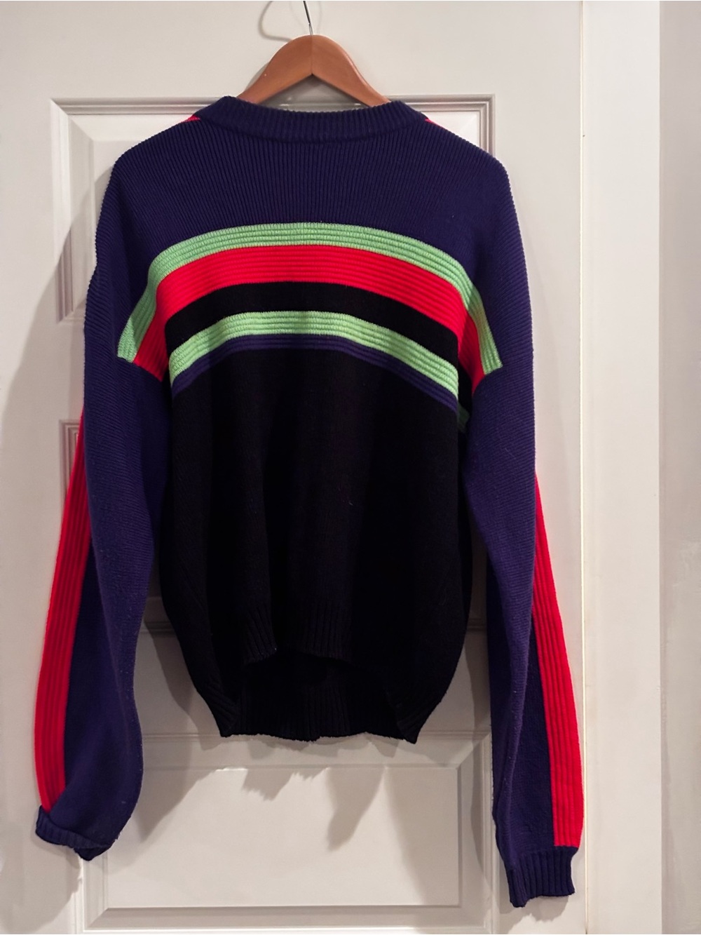 Men's/womans  Striped Crewneck Sweater in Navy, Black & purple